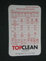 Kártyanaptár, Top Clean ruhatisztító üzletek, mosás, vasalás, táblázat, 2013,   (3)