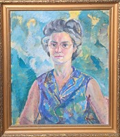 György Platthy: female portrait (oil painting with frame) artist from Pécs