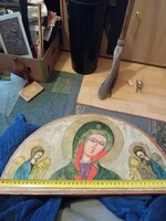 2 wooden pictures with a religious theme,
