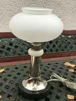 Chrome table lamp with white glass cover