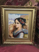 Needle tapestry picture: summer beauty with flowers, in a nice frame
