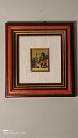 Antique old gold foil cromo lithograph framed marked landscape street picture can be a nice gift