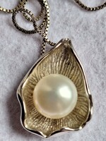 Real pearl necklace and pendant, 925 silver