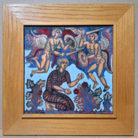 Stefániay Edit (1936-2010): Bibliai jelenet angyalokkal - tűzzománc falikép, szakrális