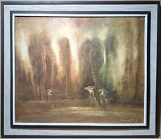 Imre Vinczellér: evening walk, 1989 (oil painting in a nice frame) contemporary artist