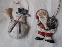Metal pine tree ornament, Christmas decoration, Christmas tree ornament 2 pcs (snowman, Santa Claus)