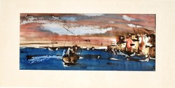 Contemporary artist: Mediterranean port - large-scale watercolor