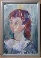 Female portrait - oil painting in silver frame, contemporary female portrait
