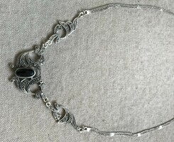 Art Nouveau silver necklaces, with onyx (?) stone, marcosite.