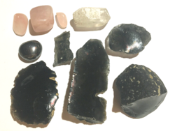 Mineral package sale! Herkimer diamond rose quartz hematite obsidian in one