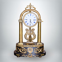 Biedermeier Bécsi negyedütős kandalló óra, aranyozott bronz díszekkel