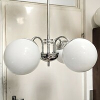 Bauhaus - art deco - streamlined 4-arm chandelier renovated - milk glass spherical shades