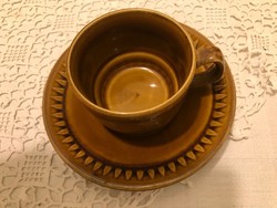 Czechoslovak painted-glazed earthenware/ceramic tea cup with bottom. Size: plate: 16 cm diameter cup: 9