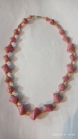Vintage art deco women's chain, jewelry strung with pink Murano glass beads