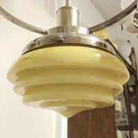 Art deco - streamline 3-arm, 4-burner nickel-plated chandelier renovated - butter-colored covers