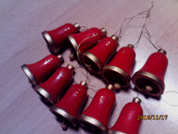 Red Christmas tree decoration with wooden bell bell 10 pcs