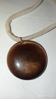 Brown mineral or glass pendant necklace, short women's chain, youthful jewelry