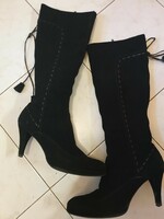 Black suede high heel knee boots, size 39