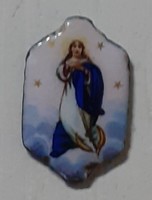 Hand-painted porcelain porcelain Virgin Mary without frame on an antique metal base