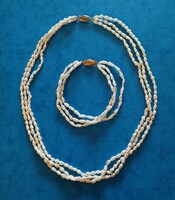3 Rows genuine cultured pearl jewelry set, necklace and bracelet with silver fittings