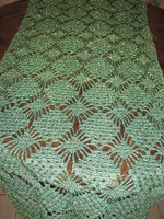 Beautiful hand crocheted shimmering green tablecloth runner