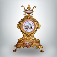 French oven mantel clock, hand-painted dial and inlays