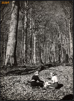Larger size, photo art work by István Szendrő. Girls in the woods, picnic, 1930s.