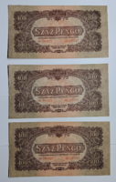 1944 Annual 100 pengő red army serial number follower. 3 pcs