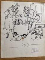 Szigethy István eredeti karikatúra rajza a Szabad Száj c. lapnak  "Fiatal mama"