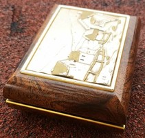 Wooden jewelry box with silver inlay