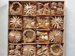 New, boxed! 56 natural straw-gold Christmas tree ornaments