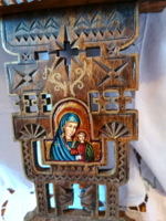 Régi, fából készült kézzel festett ortodox kegytárgy