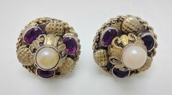 371T. From HUF 1 beautiful antique Hungarian 800‰ silver 11.24G pearl button with real pearl and amethyst