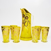 Yellow-white bath jug with 6 glasses