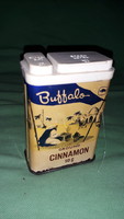 Antik BUFFALO CINEMON - fűszeres doboz tele fahéjjal szórófejes és öntős tároloval a képek szerint