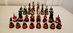 Old, hand-painted German v. Russian wooden chess pieces chess piece 60s