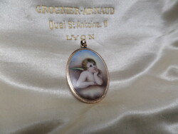 Antique gold angelic enamel pendant