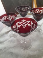 Burgundy polished antique glass 4 pieces