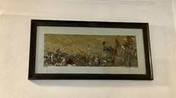 Zoltán Burró Art Nouveau Glass Painting Rare Catalaunumi Battle Hinter Glass