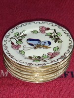 Gyönyörű Zsolnay 6 darab pillangós pohár alátét kis tányér soha nem használt