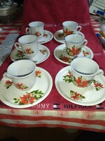 Gyönyörű Zsolnay 6 darabos mikulás virágos kávés pohár alátéttel soha nem használt