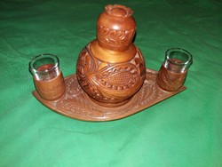 Beautiful old industrial artist / folk artist brandy carved wood and glass table set ornament as shown in the pictures