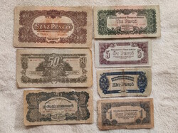 1944 Red Army coin row: 1, 2, 5, 10, 20, 50, 100 (vf-g) | 7 banknotes