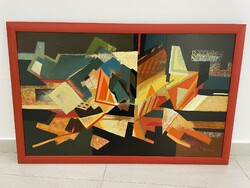 Paróczi Ágnes absztrakt kompozíció geometrikus konstruktivista olajkép festmény