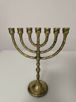 Antique copper menorah, 7-branch candlestick, Judaica