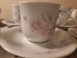 Alföldi porcelán kávéscsészék (6 db) lila virágos