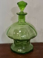 Régi zöld szakított talpú likőrős üveg csiszolt dugóval