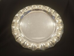 Marked, silver-plated tray with ruffled edges