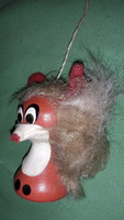 Old handmade hanging fox vuk wooden figure with textile fur appliqué 5cm according to the pictures