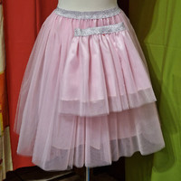 Wedding asz29f47 - 5-layer pink mother-daughter tulle skirt with glitter waist